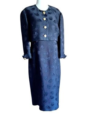 Louis Feraud blue strawberry dress ensemble EUC